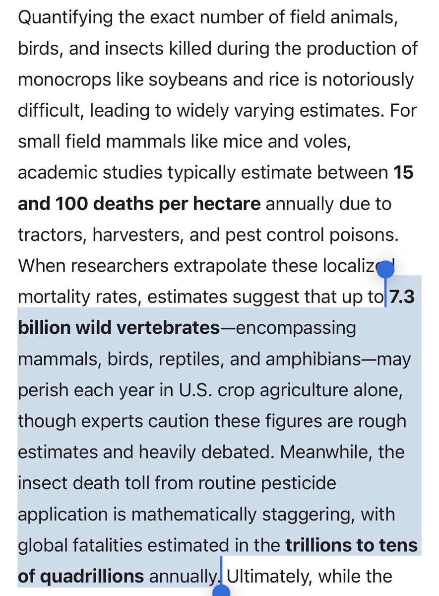 arcticinstincts's tweet photo. Vegan diets ironically causes far higher animal deaths per person vs grass fed grazing carnivore beef diet- as monocrop agriculture results in 7.3 BILLION dead field animals &amp; TRILLIONs/ten QUADRILLION dead insects in the US yearly due to the pesticides &amp; maintenance of crops https://t.co/mZJXIkRdjW