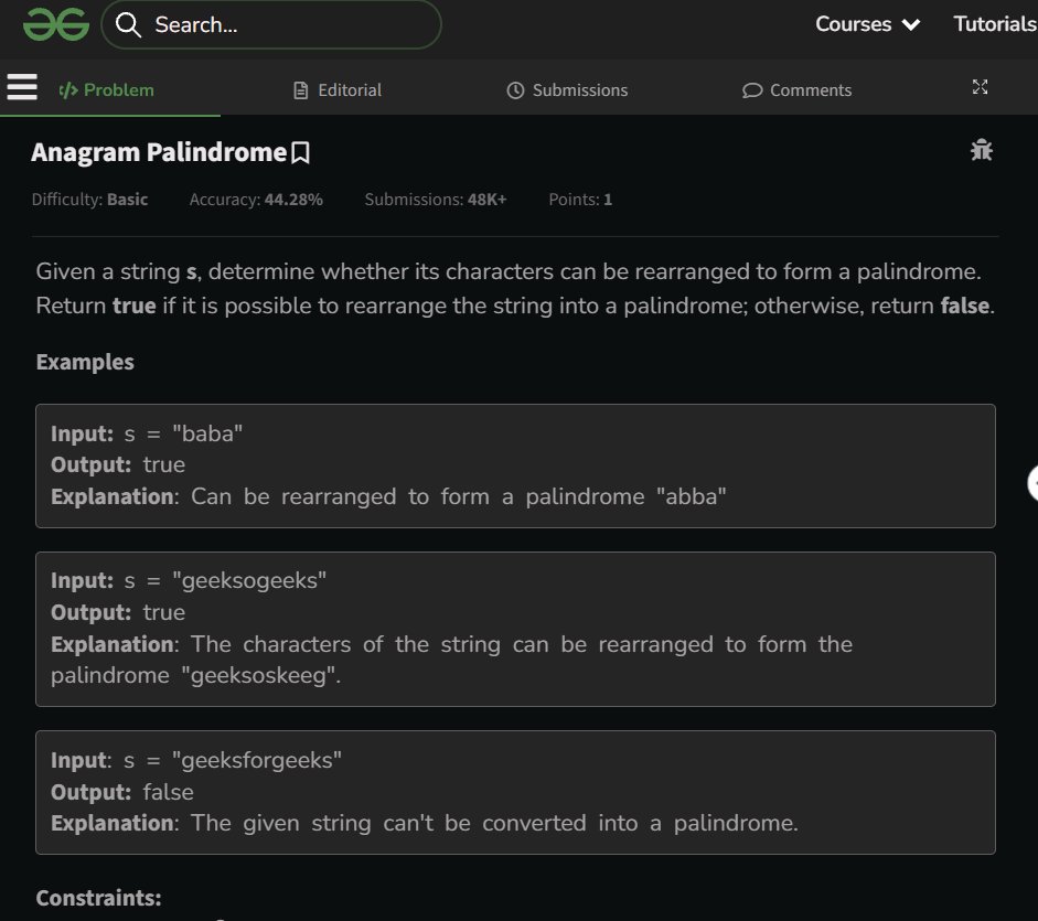 PrincyDubey84's tweet photo. Day 57/60 ✅Checking for "Anagram Palindromes"! 🔄💖The secret to solving this isn't in rearranging the letters, but in counting them.#geekstreak60 #npci #POTD #DSA #Palindromes #Bitmask #Algorithms #Python #ProblemSolving @geeksforgeeks @NPCI_NPCI https://t.co/vv57eyf7FV