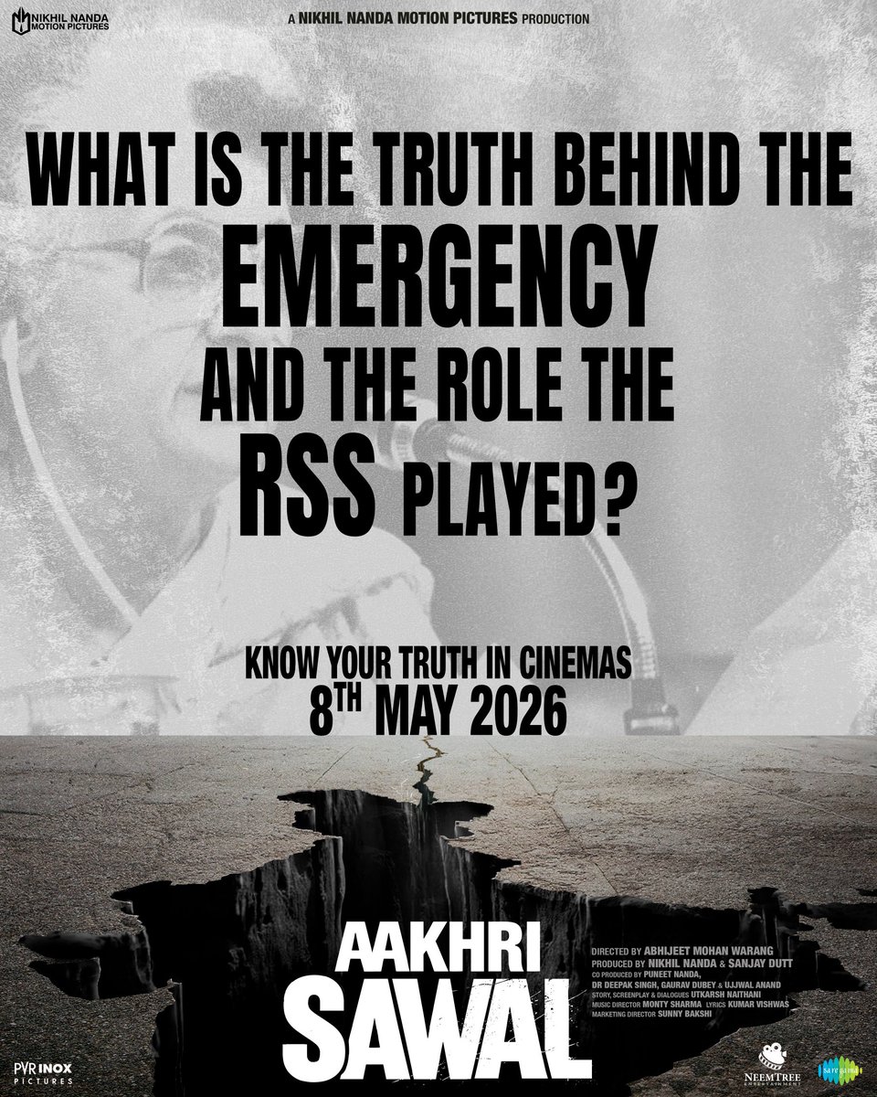 No one has dared to ask these questions on the RSS…
Until now.

Know your truth.
Aakhri Sawal in cinemas 8th May.
#AakhriSawalTeaser Out Now!

<a href="/duttsanjay/">Sanjay Dutt</a> #AmitSadh #NamashiChakraborty <a href="/reddysameera/">Sameera Reddy</a> <a href="/iamtridha/">Tridha Choudhury</a> <a href="/nituchandra/">Neetu Chandra Srivastava</a> #MrinalKulkarni <a href="/iamnikhilnanda/">Nikhil Nanda 🇮🇳</a> #AbhijeetMohanWarang