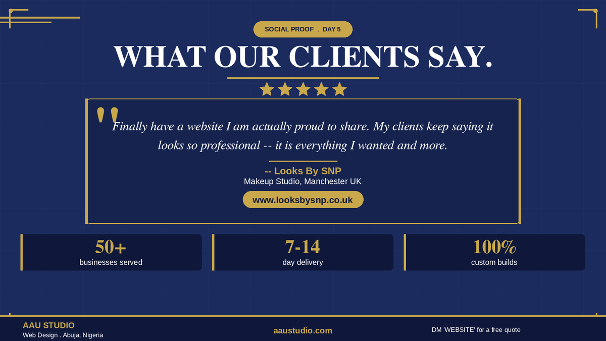 AAUStudio_'s tweet photo. Best client message this week: "Finally have a website I am proud to share." That is why we do this. AAU Studio builds websites that match the quality of your work. DM "WEBSITE" to get started. https://t.co/6LI8JbcAZv ยท #AAUStudio #ClientLove #WebDesign https://t.co/nGlIczMjhN