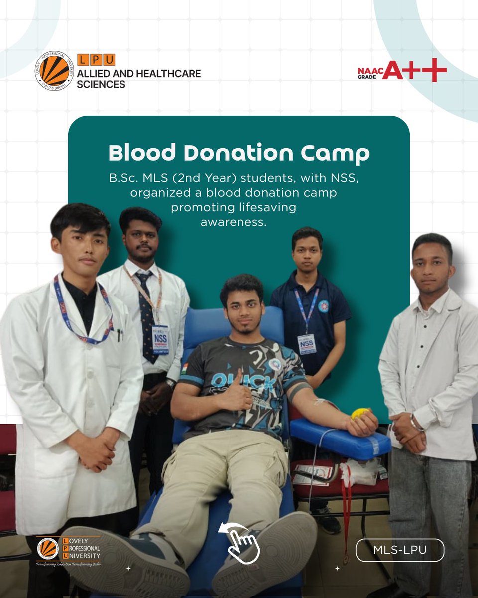 LPUMLSDept's tweet image. A single drop of blood can create a ripple of hope ❤️
Proud to see our MLS students stepping forward to serve humanity through this noble cause. 🩸✨
#DonateBlood #BeAHero #lpu #HealthcareForAll #NSS #mls