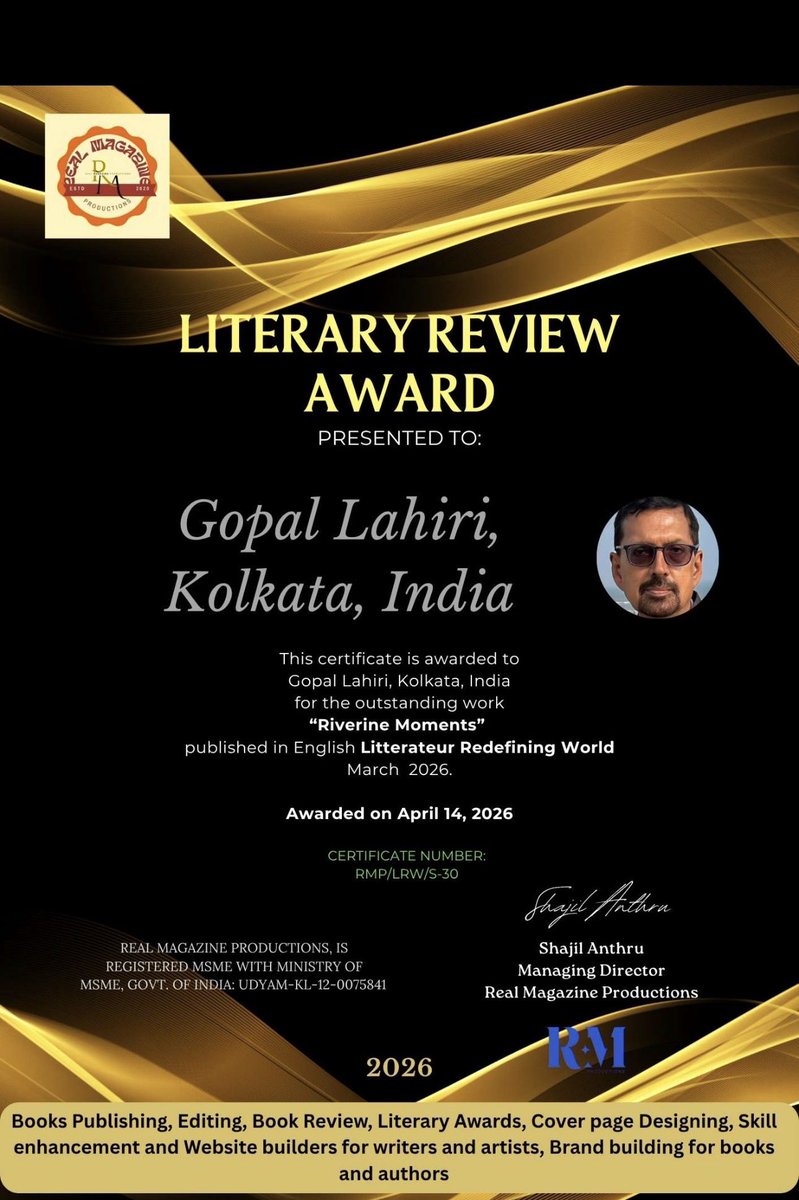 gopallahiri's tweet image. Thanks Shajil , Editor Literary Review for this honour! I am humbled!
#poetry #award #poet