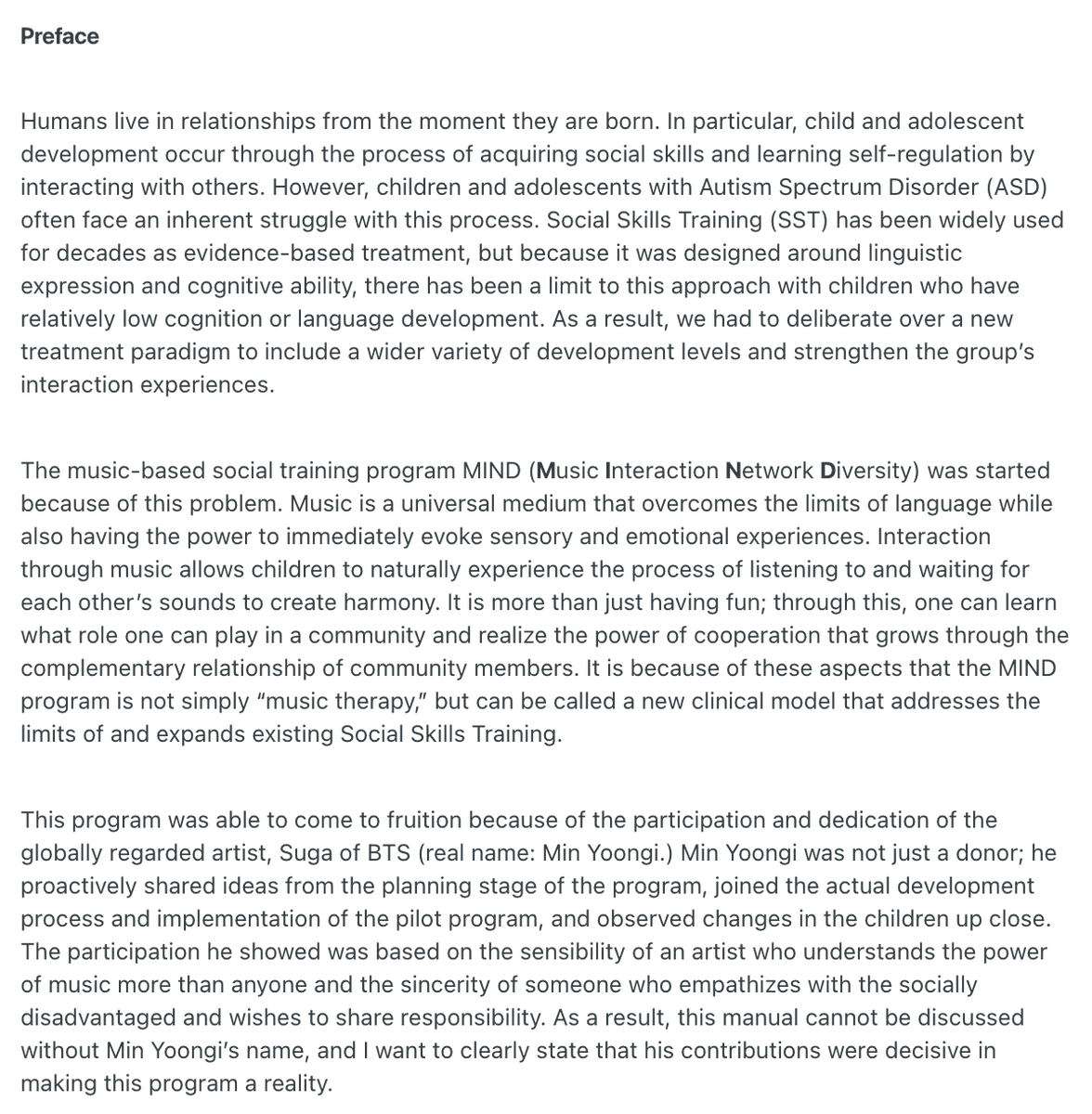na_do_saram's tweet photo. Professor Cheon shared the preface of the "MIND program" book on her instagram, in which she mentions Yoongi. A kind ARMY on another site translated it.
(Original text and link in reply) https://t.co/w2eMuWT1eV