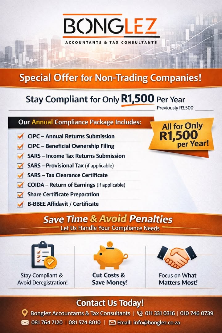 BonglezAcc's tweet image. Why pay R3,500? Switch to R1,500/year &amp;amp; stay compliant 💼 
 #Professional 
#Reliable
 #Trusted 
#tax 
#bonglezaccountants 
#bookkeeping