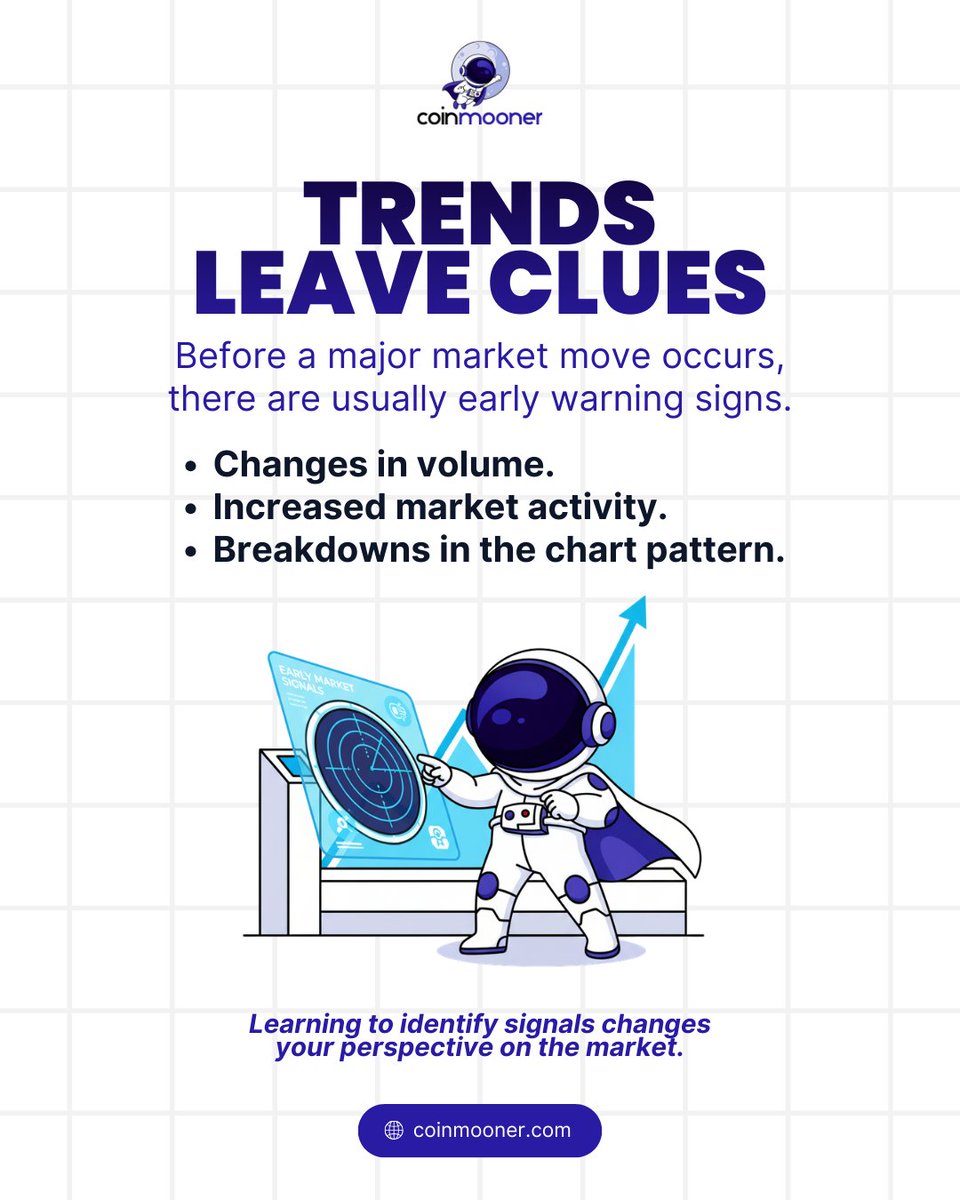 CoinMoonerX's tweet photo. 📡 Trends leave clues

Before major moves, the market leaves signals.
📊 Changes in volume
 ⚡ Increased activity
 📉 Breaks in structure

Learning to read these signs changes how you see the market.
🔗 https://t.co/FclDjUVVVQ

#crypto #marketanalysis #technicalanalysis #cryptodata