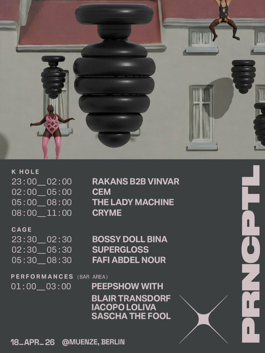 pornceptual's tweet photo. Timetable is live.

For this edition of PRNCPTL, we’ve curated a sonic landscape that mirrors the surreal. Beyond the sound, the dream takes physical form with performers.

PRN by PRNCPTL · 18 April · MÜNZE · Berlin 

Get Tickets: https://t.co/mv2Ep3bWJa https://t.co/Nq9NAeUnza