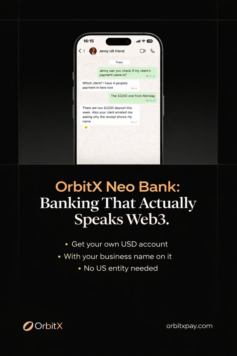 It’s 2026, yet most businesses are still stuck with slow wires, high FX fees, endless paperwork, and accounts that take weeks to open.

<a href="/OrbitX_Pay/">OrbitX</a>  changes that.... With OrbitX you get:
• Instant stablecoin-to-fiat conversion
• A powerful Visa card (physical + virtual) that