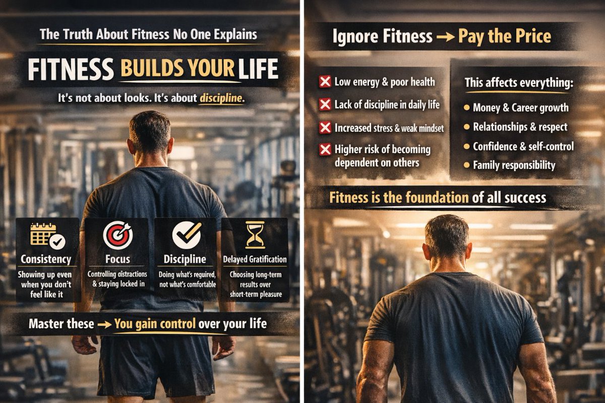 NageshN13558653's tweet image. Fitness isn’t about looking good.
It’s about not becoming weak in life.
Health → Discipline → Control → Better decisions

#FitnessJourney #DisciplineEqualsFreedom #MentalStrength #HealthyLife #Focus #Growth