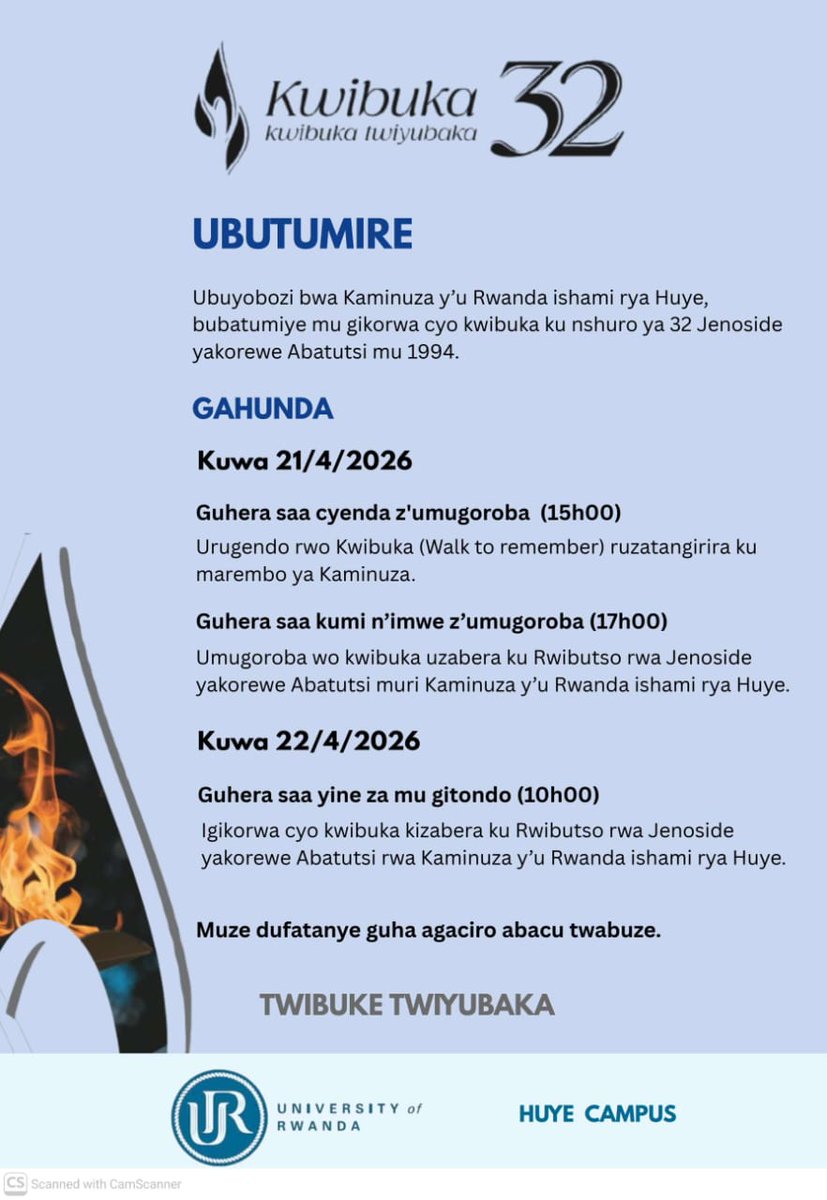 Tuyiphilipe's tweet photo. Join us next week as  @UR_Huye we commemorate the 1994 Genocide against the Tutsi. Together we choose memory over forgetting. We remember, we learn we Renew  #RememberUniteRenew https://t.co/92f5NV1rDz