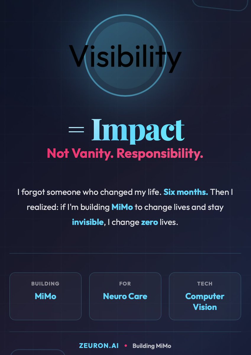 siddharthapnair's tweet photo. Somewhere right now, someone with #Parkinson's, #Alzheimer's, #autism, or #dementia has NO IDEA MiMo powered by @zeuronai exists.

That terrifies me.

So I'm here. Every day. Showing up.

#MiMo #Zeuron https://t.co/4yzjzjSj0F