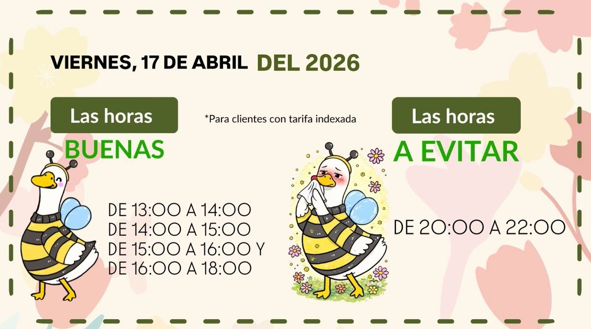 🟢 ¡Aquí las tienes! #LasBuenasHoras de hoy para ayudarte con tu factura. #FeníeEnergía