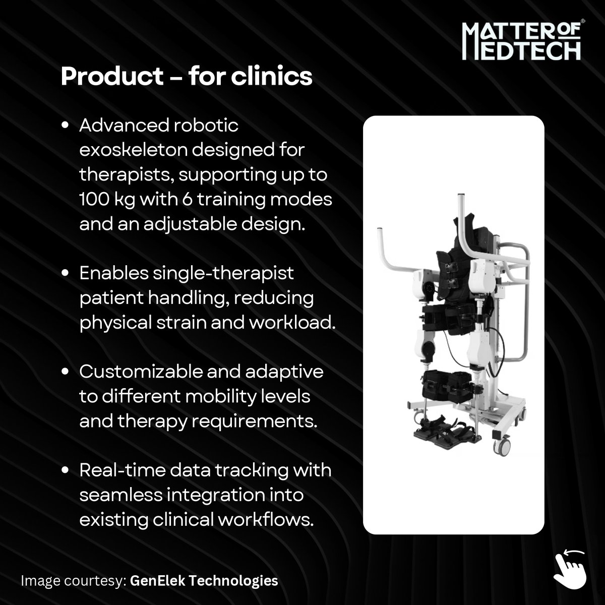 matterofmedtech's tweet photo. 100 days, 100 startups!
@GenelekT 
Founded in 2018 by John Kujur, GenElek is redefining rehabilitation with affordable, lightweight robotic exoskeletons that restore mobility, independence, and dignity.
https://t.co/U0z9ozNH5m https://t.co/x6EXkwO8Ua