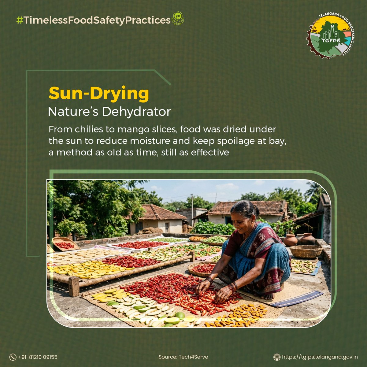 Telangana_FPS's tweet photo. Nature’s simplest preservation method.
Sun-drying helps retain food while preventing moisture-driven spoilage!
Know more!
#TGFPS #FoodProcessing #SunDrying #FoodPreservation #MoistureProtection #NatureWay #FoodStorage #OrganicMethods #PreserveFood #NatureLover #EatGoodFeelGood #EcoFriendly #LifestyleChoices