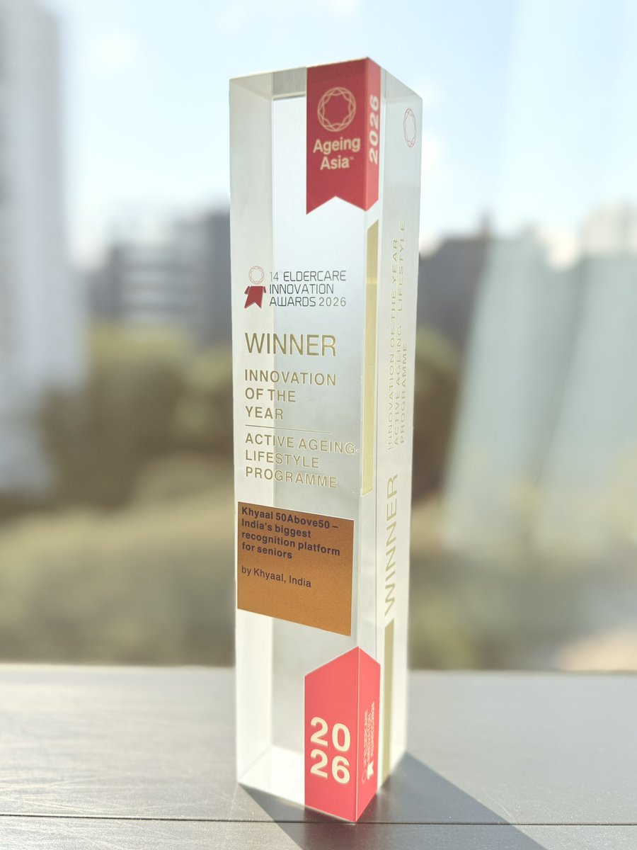hemanshujain's tweet image. A proud moment for India. A defining moment for @KhyaalFamily 🇮🇳

This week in Singapore at the World Ageing Festival 2026, we stood on a global stage representing India’s senior ecosystem and came back with multiple wins.

🏆 Innovation of the Year – Active Ageing &amp;amp; Lifestyle