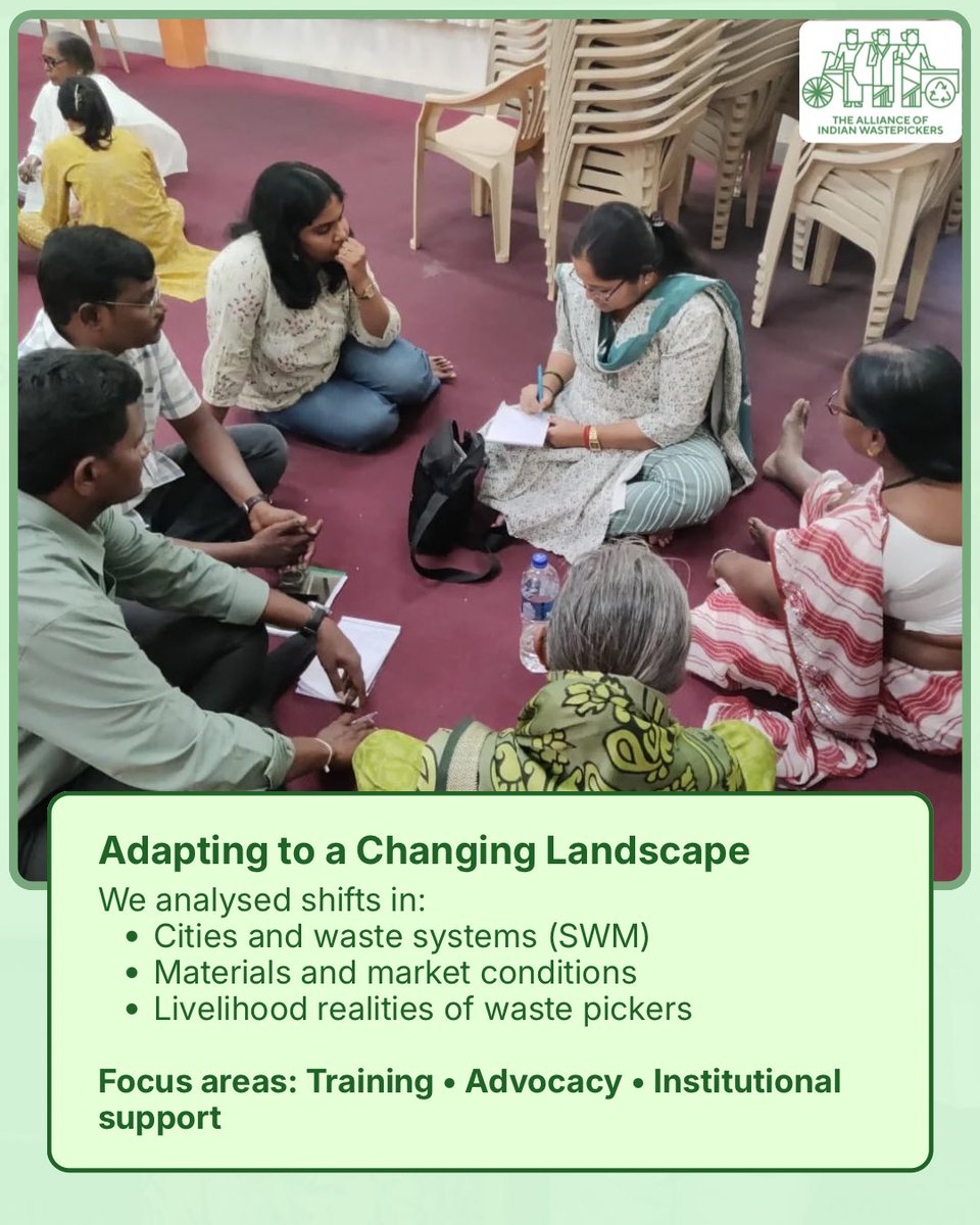 AIWastepickers's tweet photo. In a rapidly changing waste management ecosystem, it is no longer enough to just adapt—we must lead. Facilitated by Lakshmi Narayan and supported by the @globalrec_org , 21 participants dived deep into:
- Governance &amp; Leadership
- Market Shifts:
- ToT Methodology: https://t.co/2DDdrifloe
