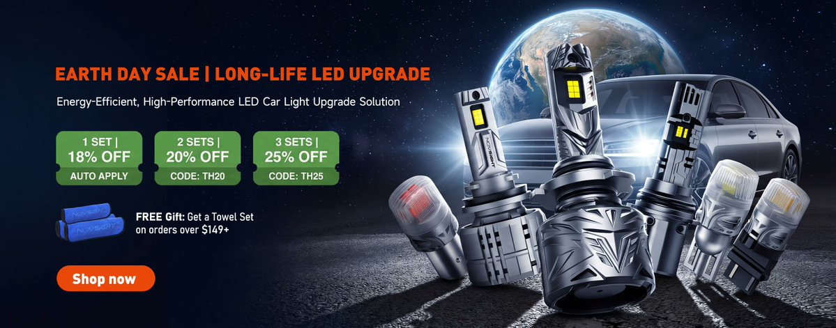 Novsight_Lights's tweet image. Celebrate Earth Day 2026 with Green Lighting Deals!
🚗 Save up to 25% on LED Lighting Kits
🎁 Free Towel with $149 Orders – Stackable Discounts!
⏰ Shop now – Sale ends April 30th!
#novsight #EarthDay2026 #LEDLighting