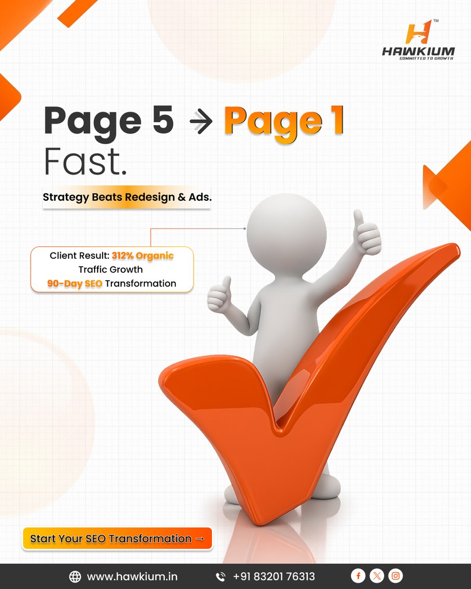 Hawkiumdm's tweet photo. 🚀 From Page 5 to Page 1 in 90 days! Strategy beats redesigns &amp; ads. Let’s boost your website traffic with expert SEO services. 🌱

Visit Now - https://t.co/2n84rHzgyN

#SEO #RankHigher #SEOExperts #Page1Ranking #DigitalMarketing https://t.co/Z1VmkhiBak