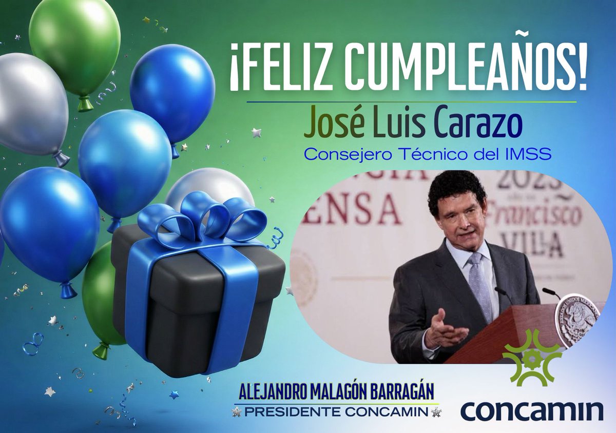 CONCAMIN's tweet photo. Muy feliz cumpleaños José Luis Carazo, compañero del Consejo de @Tu_IMSS, 
¡Un fuerte abrazo de parte del presidente de la #CONCAMIN, Alejandro Malagón Barragán, @AMalagonB, y de todos los que conformamos la Confederación! https://t.co/aqFWBcTiLB