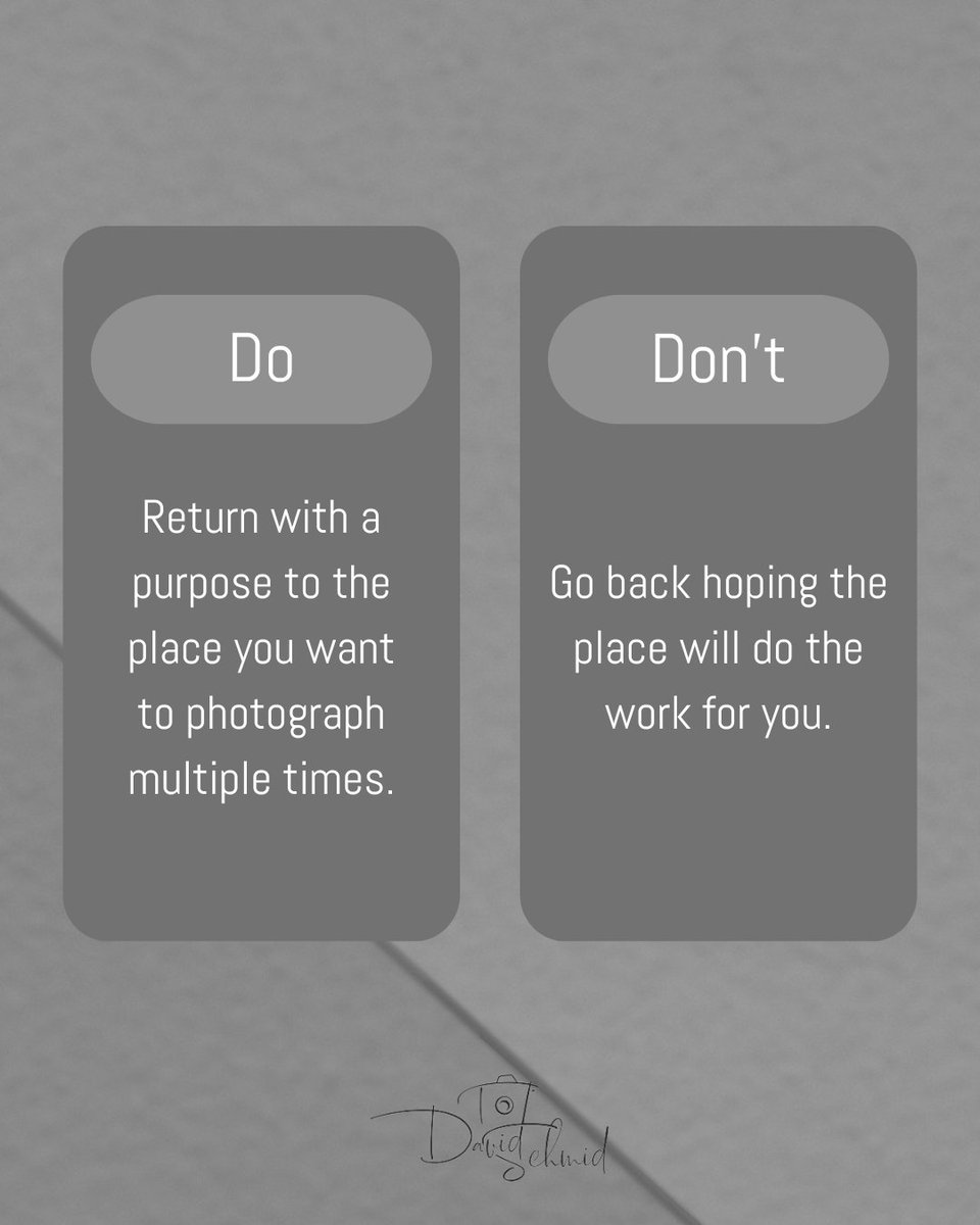 dschmidphoto's tweet image. Without intention, repeated visits produce repeated images. Each visit should have intent, such as a different light, a new angle, or a specific detail you want to explore. Repetition sharpens awareness when it’s deliberate. 🎯

#PhotographyTips #VisualIntent