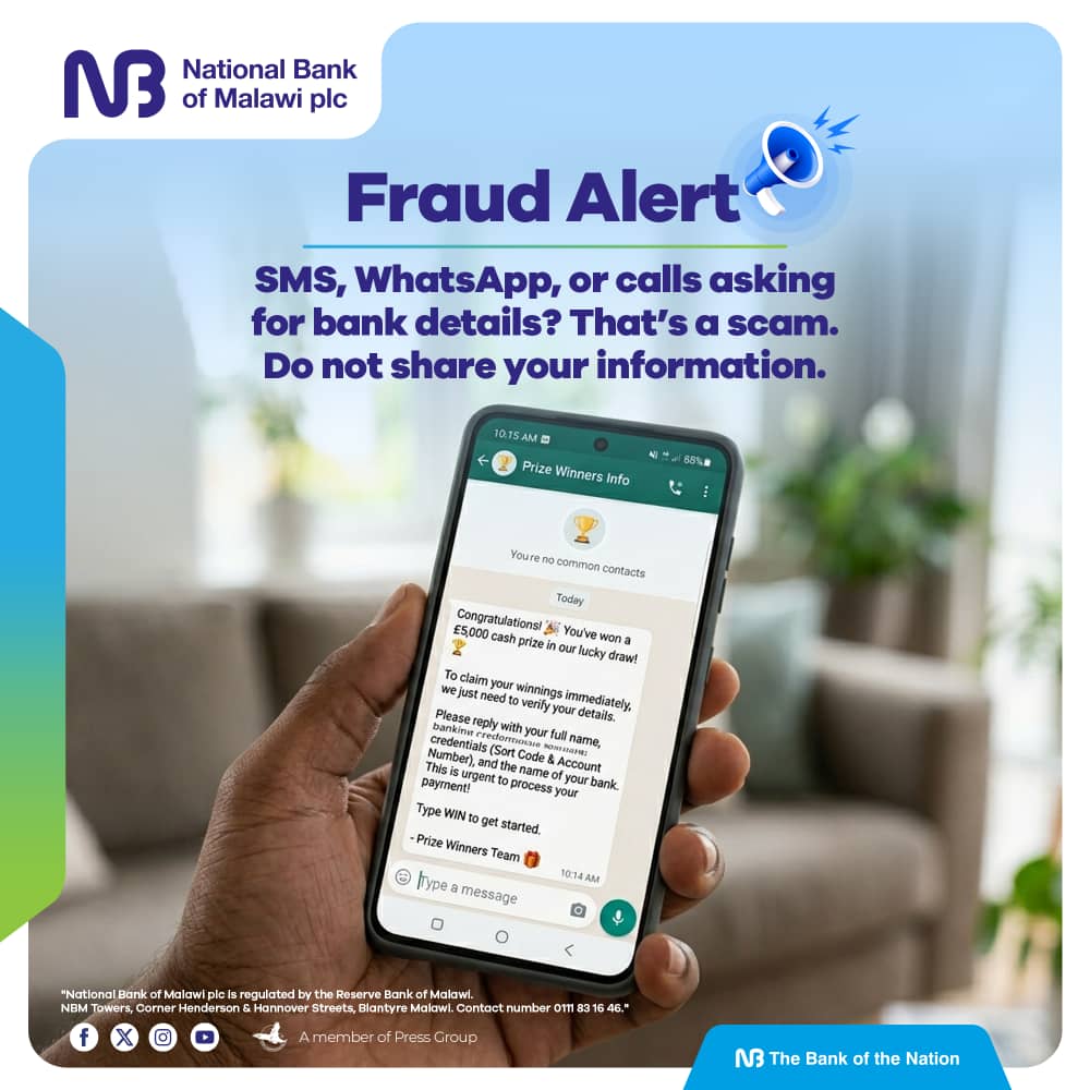 NBMplc's tweet image. Scammers are getting more creative, but you’re smarter. We will never ask for your details via WhatsApp or SMS. Stay alert.

#FraudAlert
#BankOfTheNation
