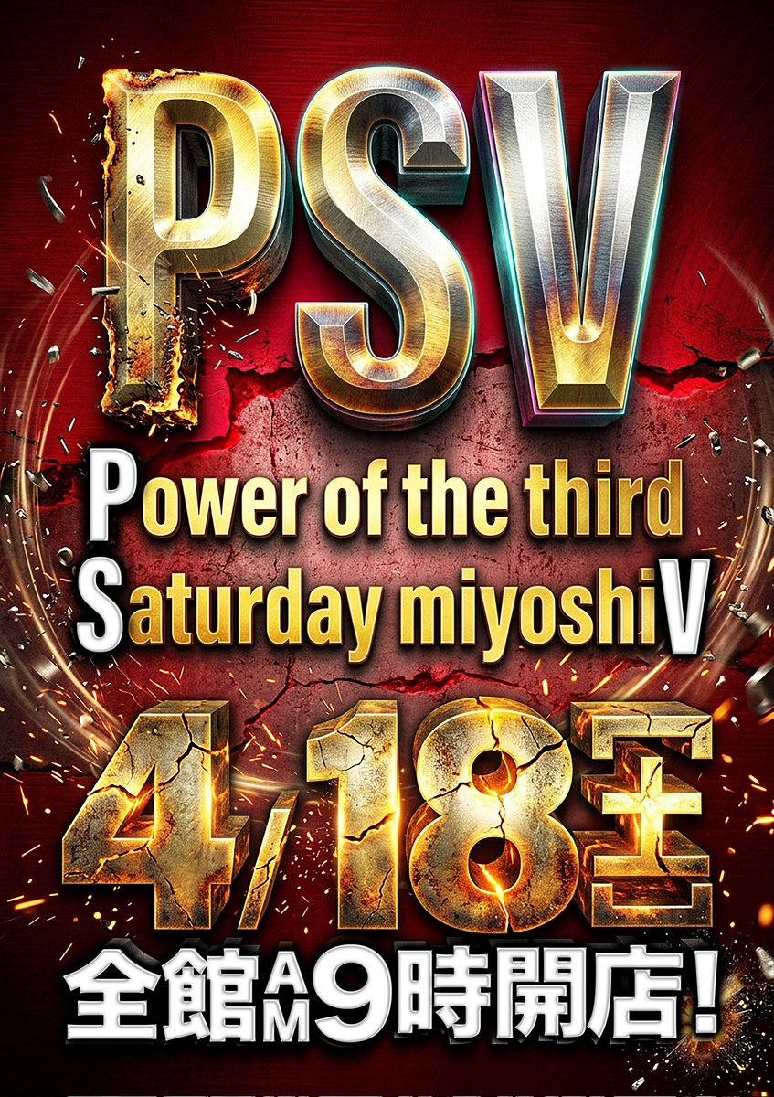 MIYOSHIVICTORY's tweet image. 明日4月18日は
待ちに待った
『第3土曜日』

入場抽選は
AM8:40～

早朝よりご来店を
お待ちしております🙋

#三次
#ビクトリー
#パチンコ
#スロット