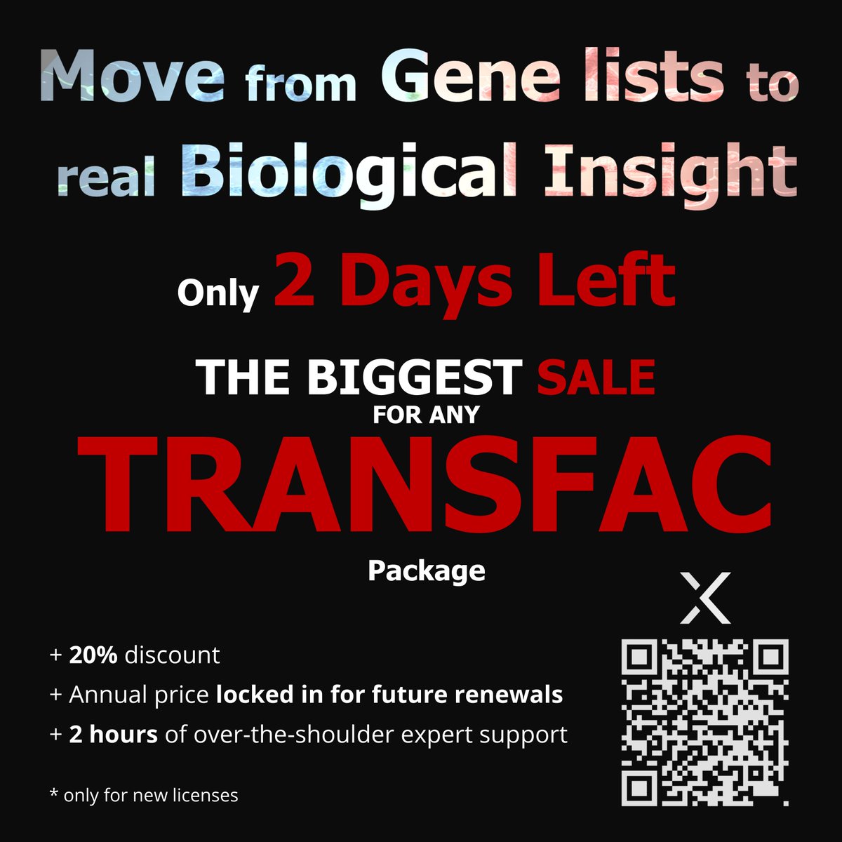 geneXplain's tweet image. 2 days left: Lock it or miss it, If you’re working with omics data, this is not just another tool - it’s how you move from lists to real biological insight.
Click: genexplain.com/35-year-annive… before April 17, 24:00 to reserve your discount.
#Saleontransfac #Generegulation #research