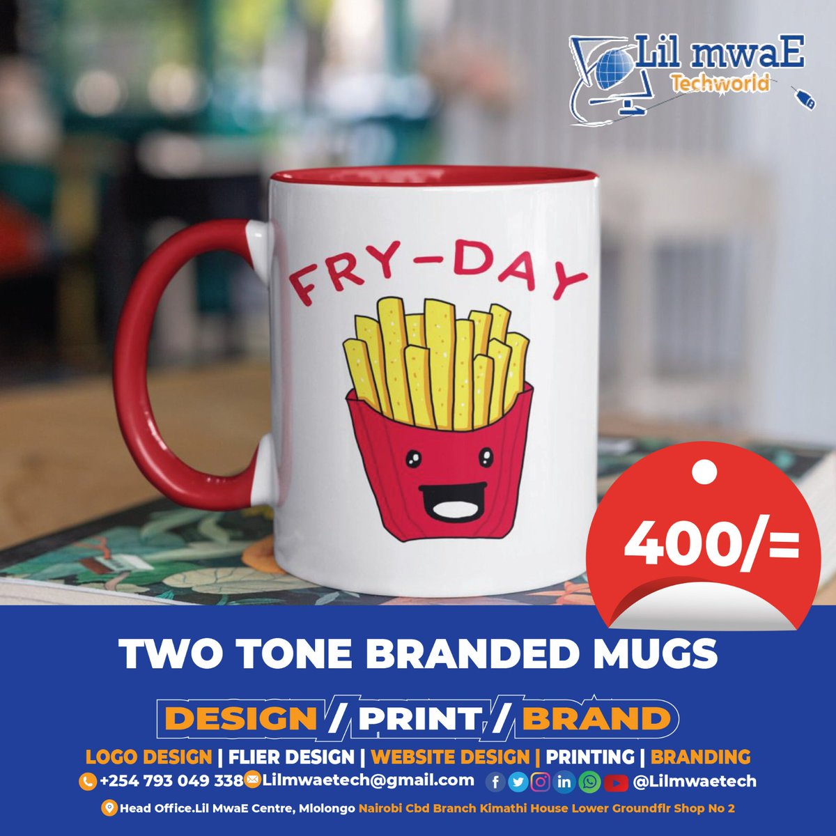 lilmwaetech's tweet photo. Every day can be a FRY-day
Sip your tea/coffee in style with our custom-branded two tone mugs

Only 400/=
DM or WhatsApp 0793 049338 to order
Visit us at Kimathi House, Lower Ground Floor Shop N002

#custommugs #BrandedMugs #PrintWithStyle #brandedmugskenya https://t.co/bHQHe4nMqt
