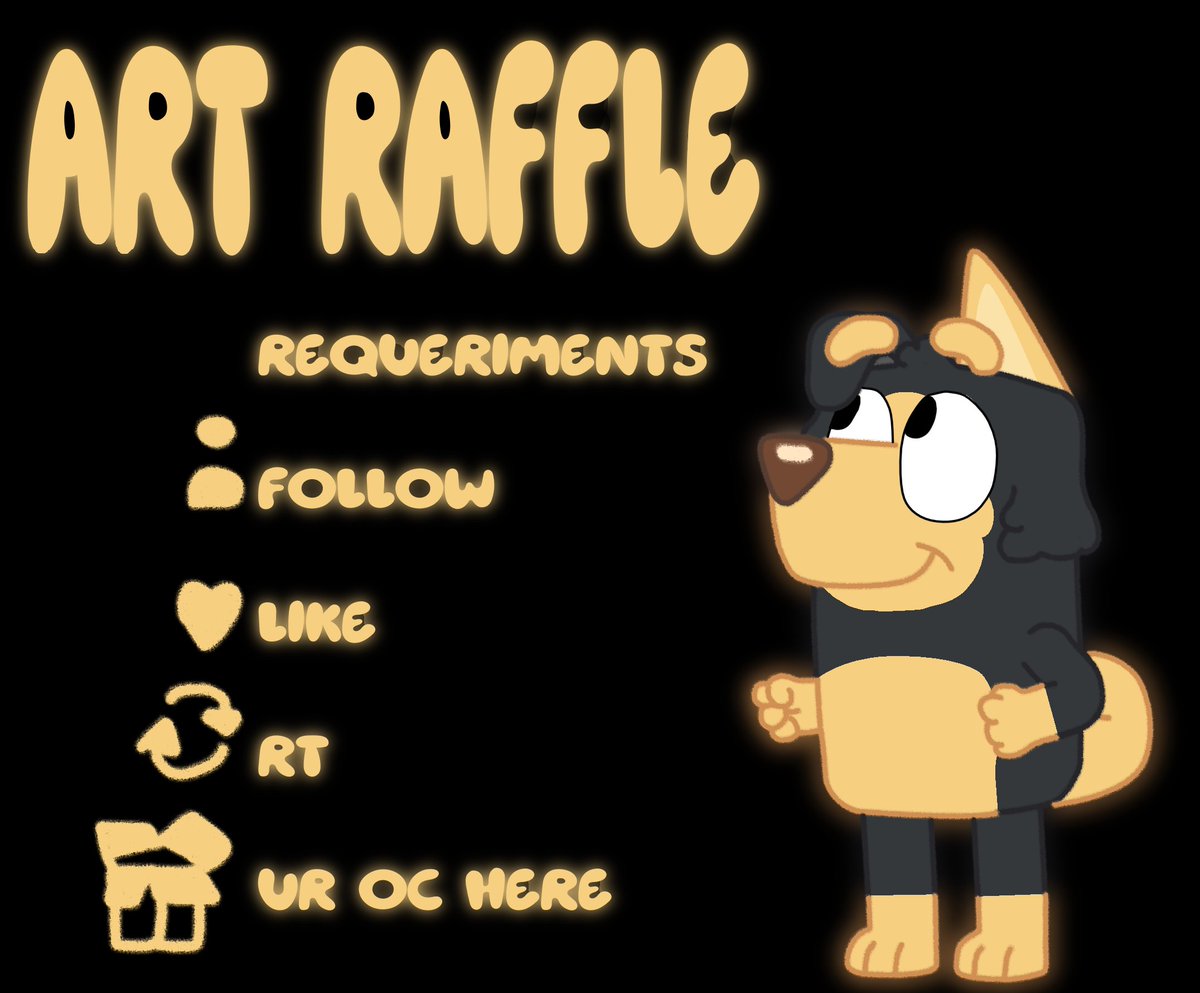 ART RAFFLE!!

Nothing better to get back into the game than with a raffle!

Leave your Bluey OC here to participate.

Only one winner this time!