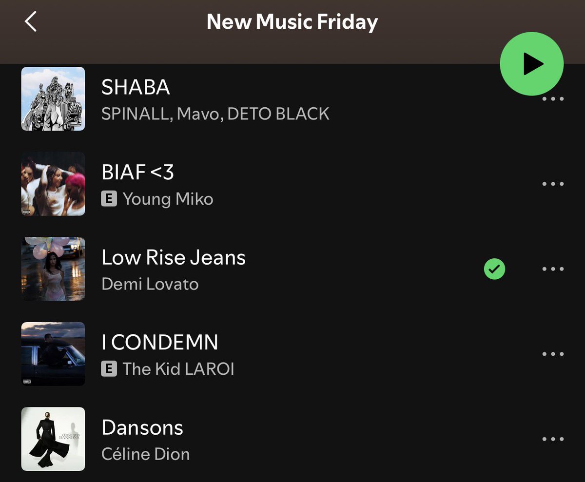 DemiCravings's tweet photo. Demi Lovato’s new song “Low Rise Jeans” appears on Spotify’s New Music Friday playlist at #26. https://t.co/Hnkmq8w4EQ