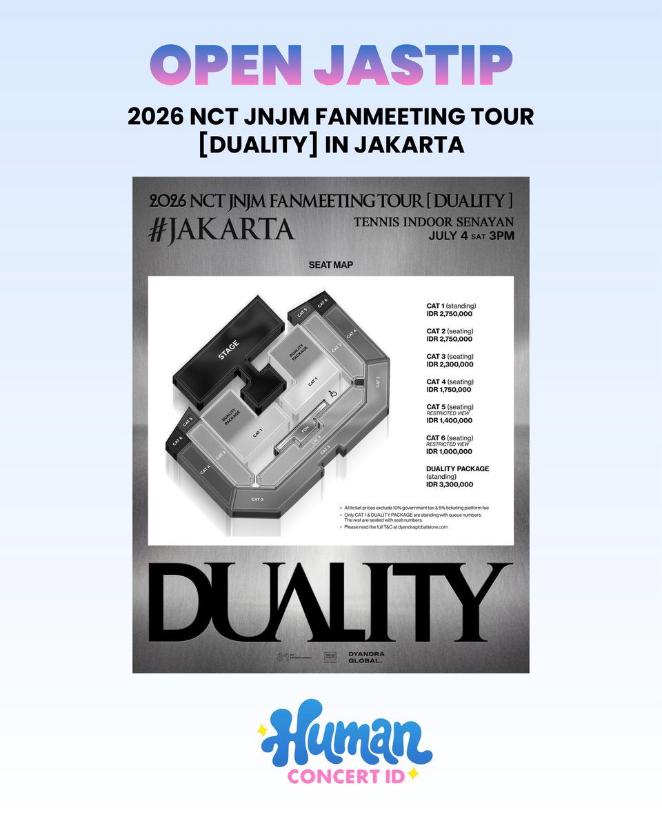 humanconcertid's tweet photo. CALLING TO ALL NCTzen &amp; DREAMzen 📢💚

OPEN JASTIP 2026 NCT JNJM FANMEETING TOUR [DUALITY] in JAKARTA

☆ fee 350-450/tix
☆ bookslot 100k/tix

✓ diurus sampai tiket fisik
✓ pelunasan h-1 ticketing
✓ dijamin trusted &amp; berpengalaman
✓ full refund 100% jika tiket tidak dapat https://t.co/5c7UHalkez