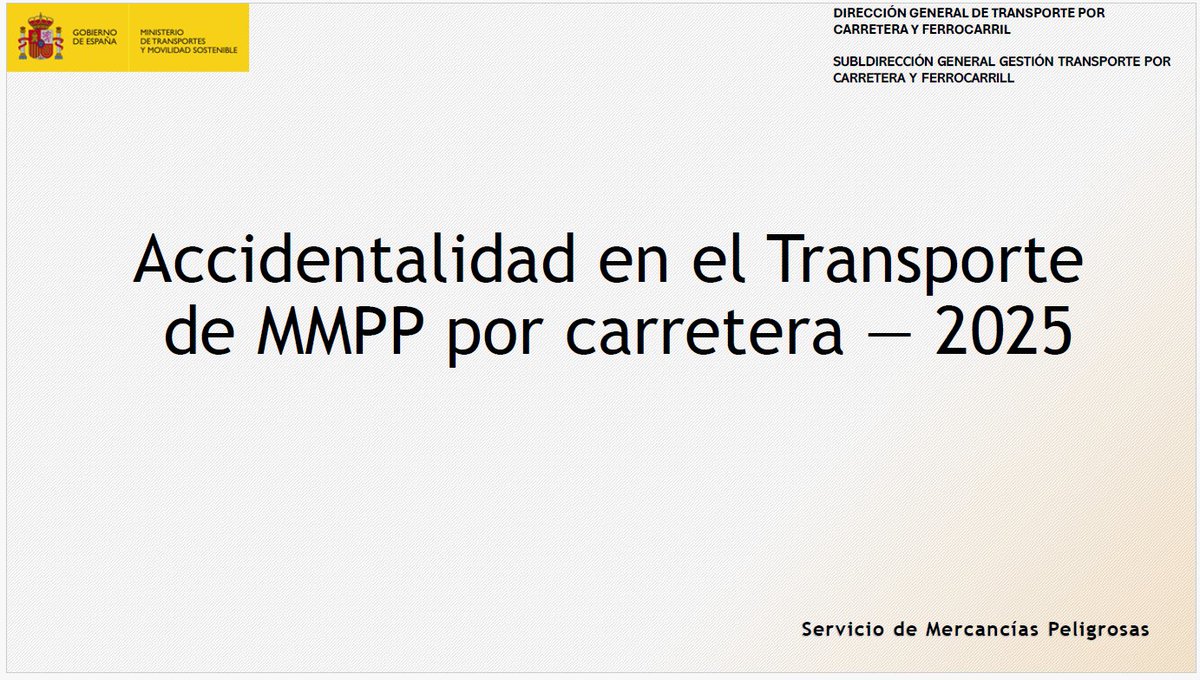 conseur2000SL's tweet photo. Se ha publicado en la web del Ministerio de Transportes y Movilidad Sostenible, el informe sobre la sobre la accidentalidad en el transporte de mercancías peligrosas por carretera en 2025

#conseur2000 #consejerosdeseguridad #mercancíaspeligrosas #transporte #accidentes https://t.co/wyNsVEdUkj