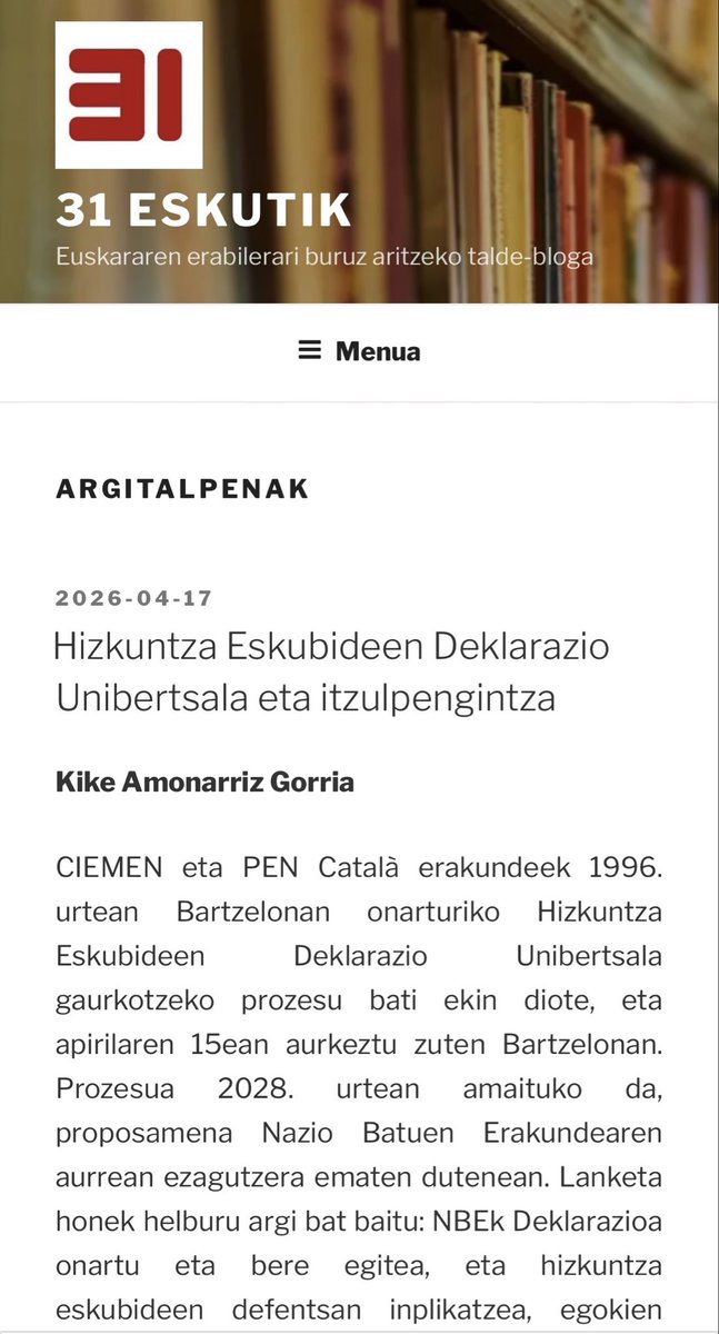 KikeAmonarriz's tweet photo. “Hizkuntza Eskubideen Deklarazio Unibertsala eta itzulpengintza”.
Hau idatzi dut @31_eskutik blogean.
#dudl @PENCatala @elciemen
👉🏼 https://t.co/xcaaZd6qFd https://t.co/ad6dRibIt9