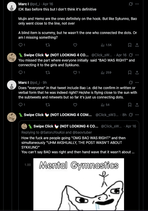pd_i's tweet photo. @Click_sW33p @SatoruYouKoi @baovtuber I didn't even know you existed before and you're the one who first threw a MEME the moment I asked a perfectly normal question about Bao. I even asked "am I missing something"

I think everyone reading this knows whose reply was bad from the start. https://t.co/IVPB04jtqS