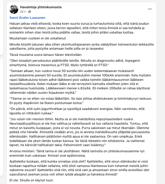 KorhonenMla's tweet photo. Ministeri Grahn-Laasoselle ja @kokoomus #hallitus
#yksinhuoltajat #leikkaukset #keppiävaaneiporkkanaa #toimeentulo
½ https://t.co/6pEjatwTZF