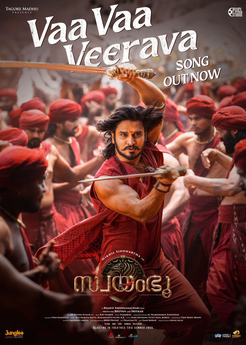 cinemacafemedia's tweet photo. ⚔️ Feel the warrior spirit!
Vaa Vaa Veerava from Swayambhu is out now.
A powerful anthem starring Nikhil Siddhartha with music by Ravi Basrur.
#Swayambhu #VaaVaaVeerava #NikhilSiddhartha #RaviBasrur #PanIndian #MovieUpdate 🎬 https://t.co/YqFHmZ15f3