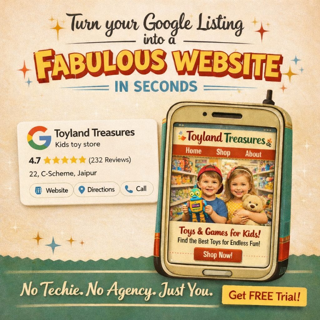 chattybao's tweet photo. Turn Google business profile → stunning website. In seconds. No techie. No agency. Just you AI catalog, that’s syncs automatically. SEO friendly.  Retail. Services. D2C. Built for everyone Try free today → https://t.co/AfC6K3Itca #toysrus #businesstrust #trendingposts #retail https://t.co/2f9bg6Sn4t