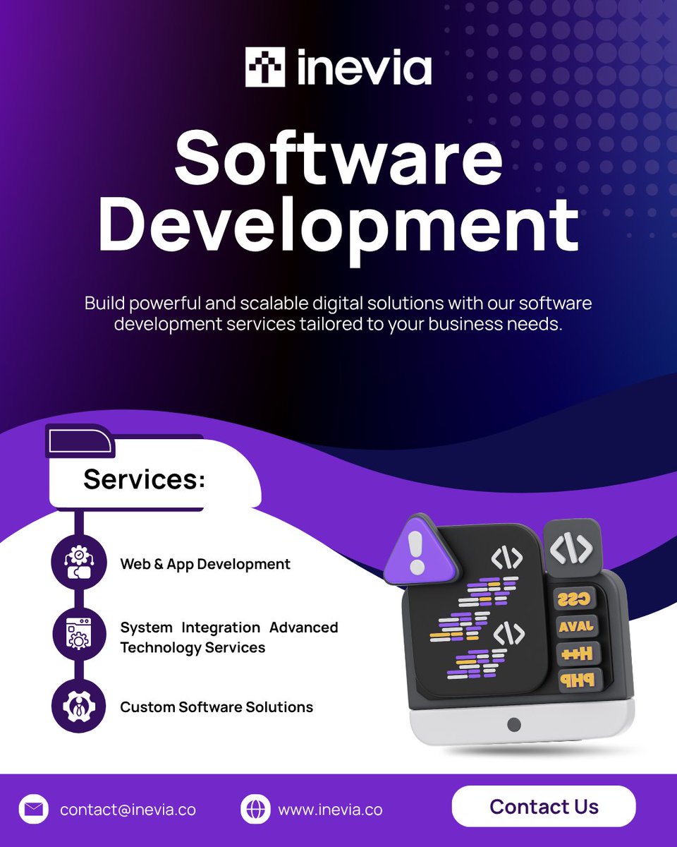 Ineviausa's tweet image. Your business deserves more than generic solutions.

From web and app development to system integration and custom software, Turn ideas into impact with technology that grows with you.

#SoftwareDevelopment #CustomSoftware #WebDevelopment #SystemIntegration  #ITServices #inevia