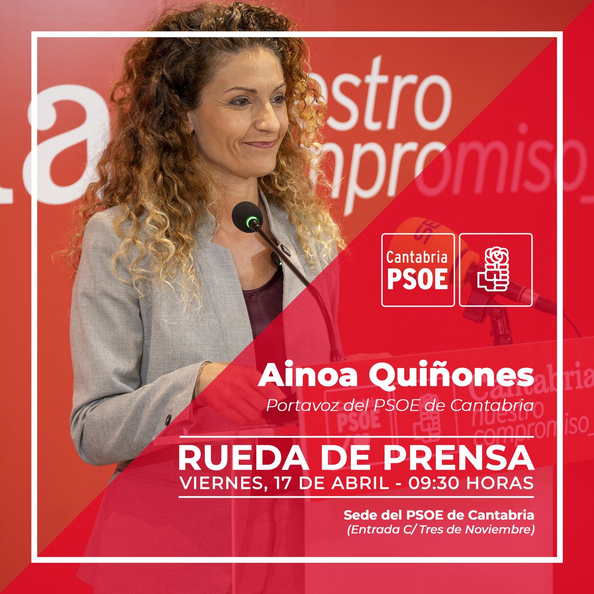 📢RUEDA DE PRENSA📢

La portavoz <a href="/Ainoaqui/">Ainoa Quiñones</a> analiza la actualidad de #Cantabria en una rueda de prensa este viernes, 17 de abril, a partir de las 09.30 horas.