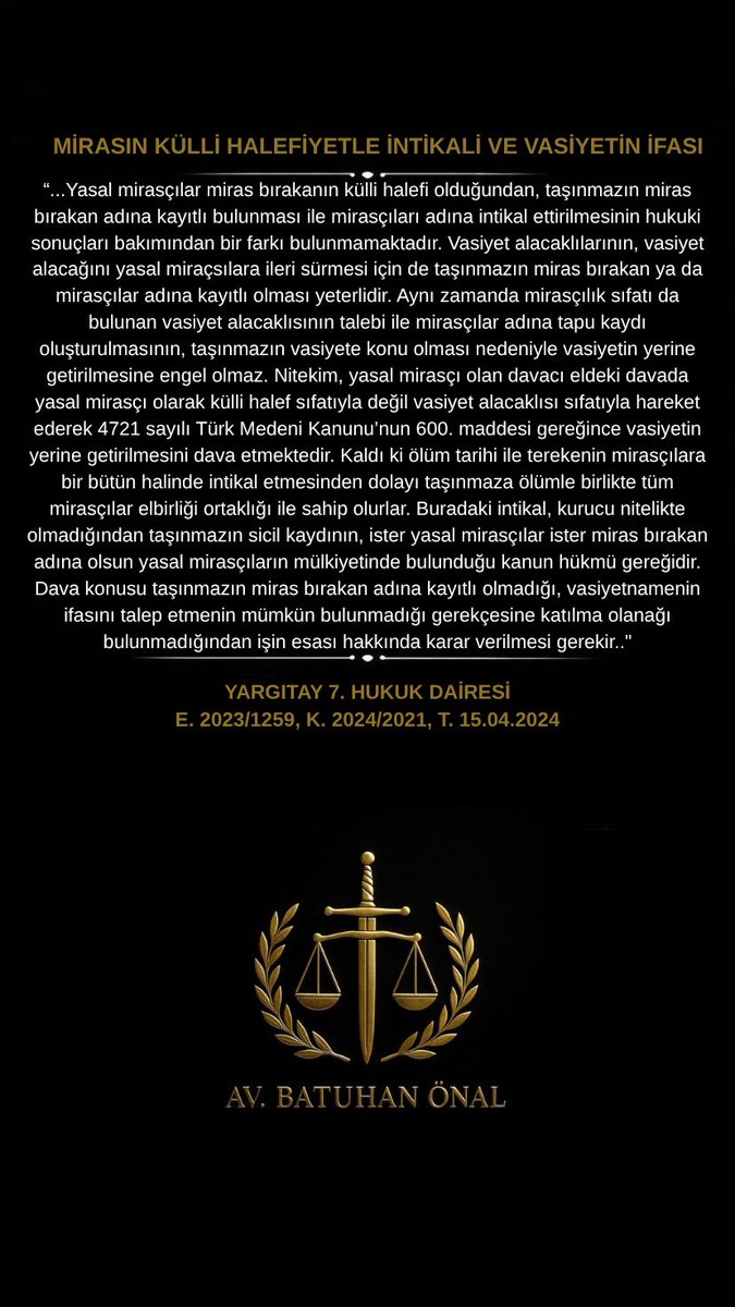 avbatuhanonal's tweet photo. Mirasın Külli Halefiyetle İntikali ve Vasiyetin İfası https://t.co/IN4DS8dFQR