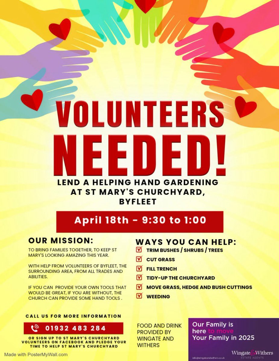 StMarysByfleet's tweet photo. Please come and join us tomorrow, details below. #Volunteer #Byfleet #Surrey https://t.co/4PQsSdwTdL