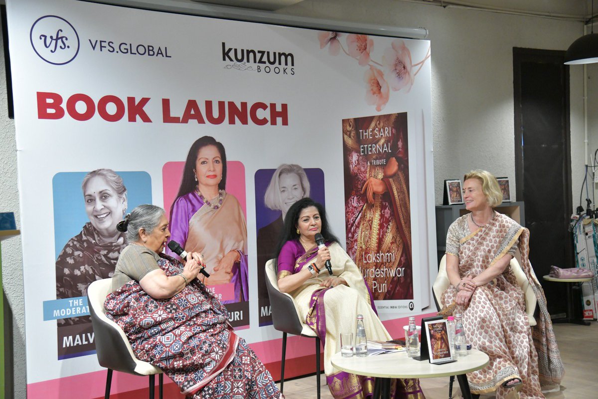 NorwayAmbIndia's tweet image. Enjoyed a rich conversation with @lakshmiunwomen and @MalaMalvika on Lakshmi's must-read book 'The Sari Eternal' at @kunzum. It beautifully conveys layers of meaning, #tradition &amp;amp; #identity woven into this enduring garment. The sari has deepened my connection with 🇮🇳.  @VFSGlobal