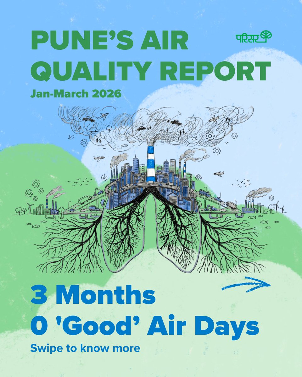 parisarpune's tweet image. 1/3 What is #Pune breathing?🫁
The data for Jan–March 2026 is in, and the results are sobering: Pune recorded ZERO ‘Good’ air quality days in 90 days.
Let's look beyond the haze. 🌫️👇

#AirPollution #ClearTheAir #Punekar @mpcb_official @PMCPune @cleanairasia @airqualitynews