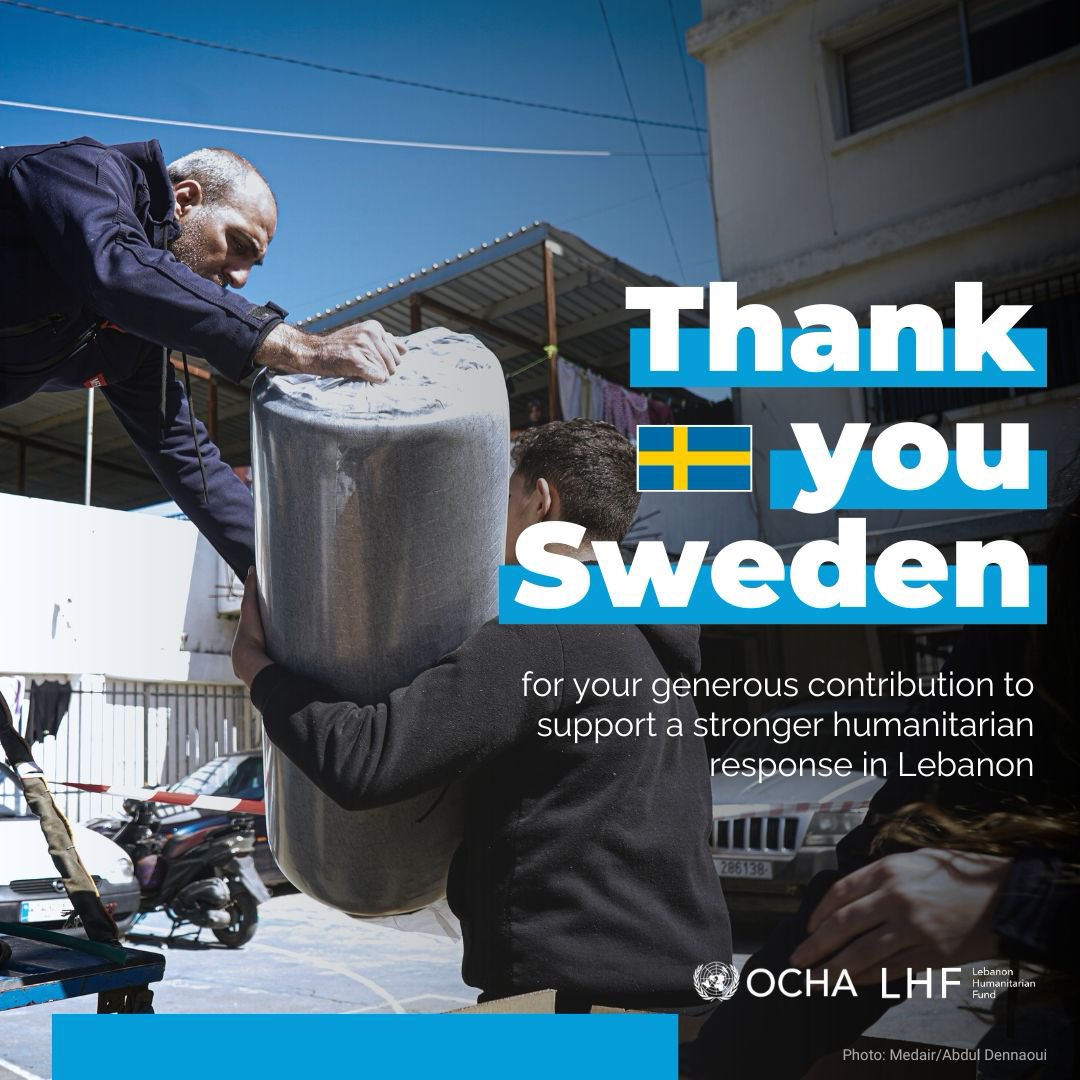 Imran_Riza's tweet image. Thank you, #Sweden 🇸🇪 for your generous contribution to the Lebanon Humanitarian Fund. Your support helps our frontline partners provide urgently needed humanitarian assistance to the conflict-affected people in Lebanon 🇱🇧. Together, we #InvestInHumanity.
