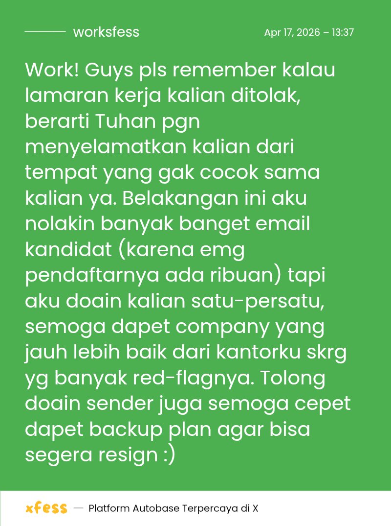 worksfess's tweet photo. Work! Semangat semua jobseeker yang ada di dunia ini (termasuk aku) 😇 https://t.co/1UBOLsdGAH
