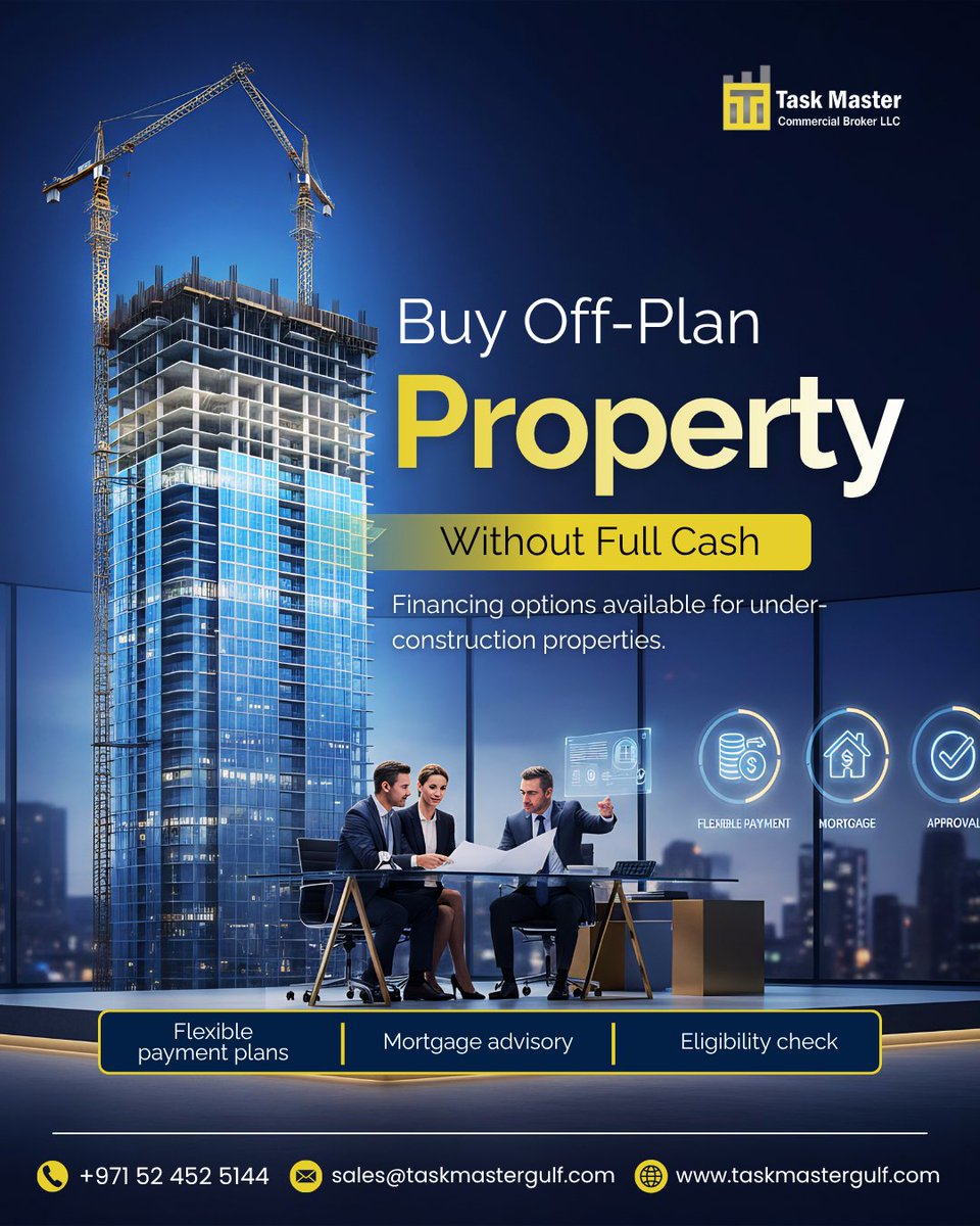 taskmaster_gulf's tweet photo. Buy off-plan property in Dubai 🏗️

No full cash needed-flexible plans &amp; fast approvals.

📩 DM to get started

📞 +971 524525144
🌐 https://t.co/kUnuEYcHgw

#dubairealestate #offplan #taskmastergulf https://t.co/Uy40rl20cg