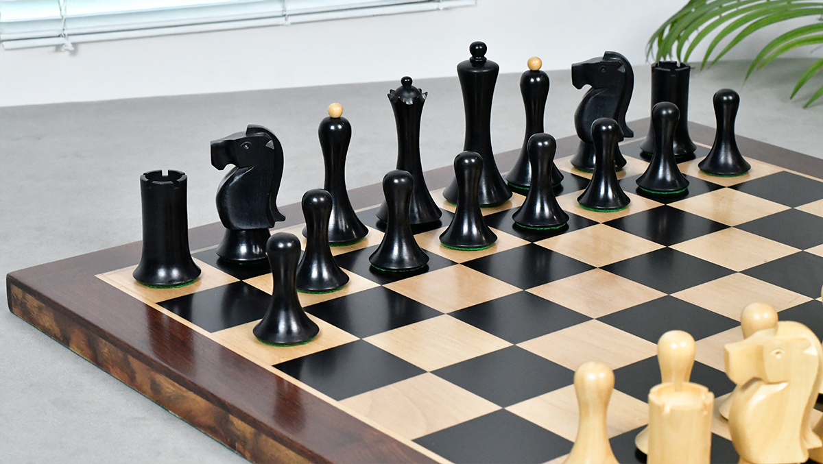 indianchessco's tweet image. Combo Of Minimalist Soviet-Style Chess Pieces In Ebonized &amp;amp; Boxwood - 3.7” King With Wooden Ebony Wood / Maple Wood Chess Board #minimalist #soviet #style #chess