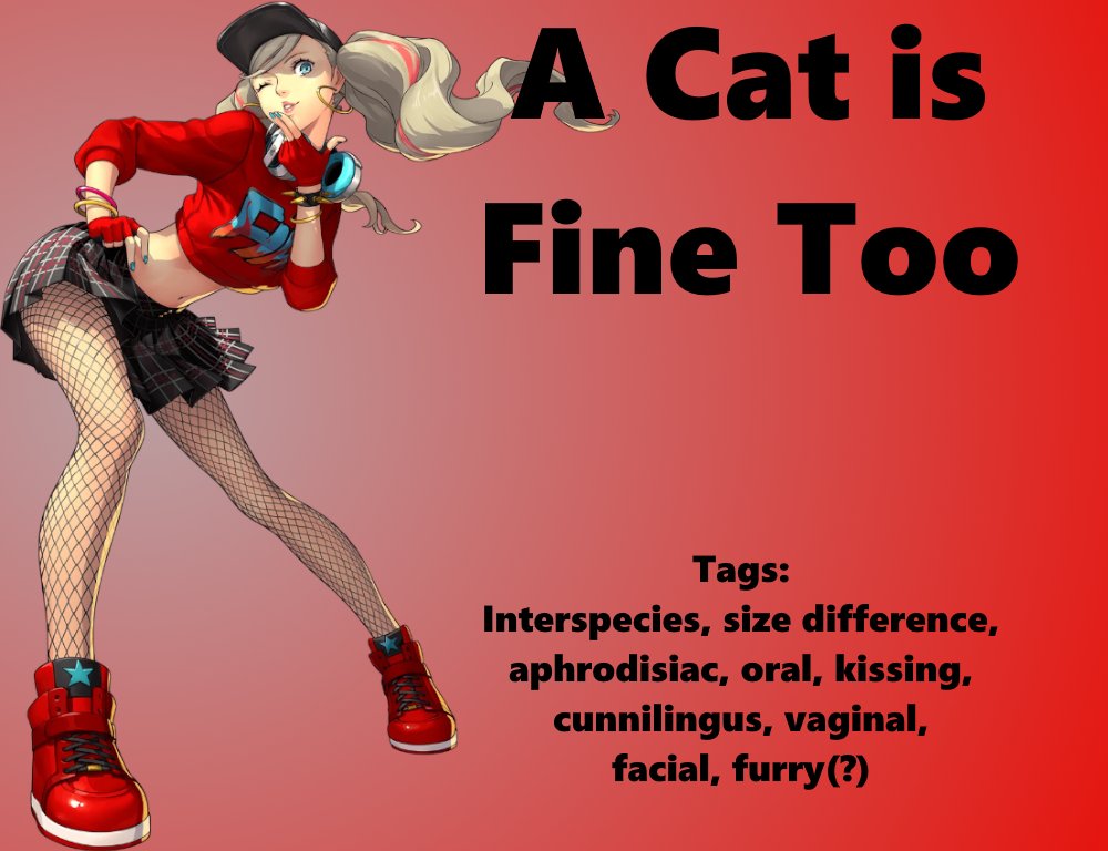 TheSmutWizard's tweet photo. Influenced by an arousing encounter while training, Ann and Morgana work it out of their systems.

It's been a really long time since I played Persona 5. 

Read it on AO3: https://t.co/SroBsZBUkf https://t.co/dPTtE3bobR