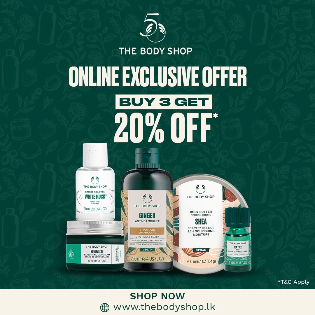 TheBodyShopLK's tweet image. Big news from The Body Shop — our website has officially landed! 🚀

HOT HOT online launch offer 🔥
Buy any 3 favourites and enjoy 20% OFF!

🛍️ Shop now: thebodyshop.lk

#TheBodyShopLK #WebsiteLaunch #ShopOnline #BeautyEssentials #CrueltyFreeBeauty