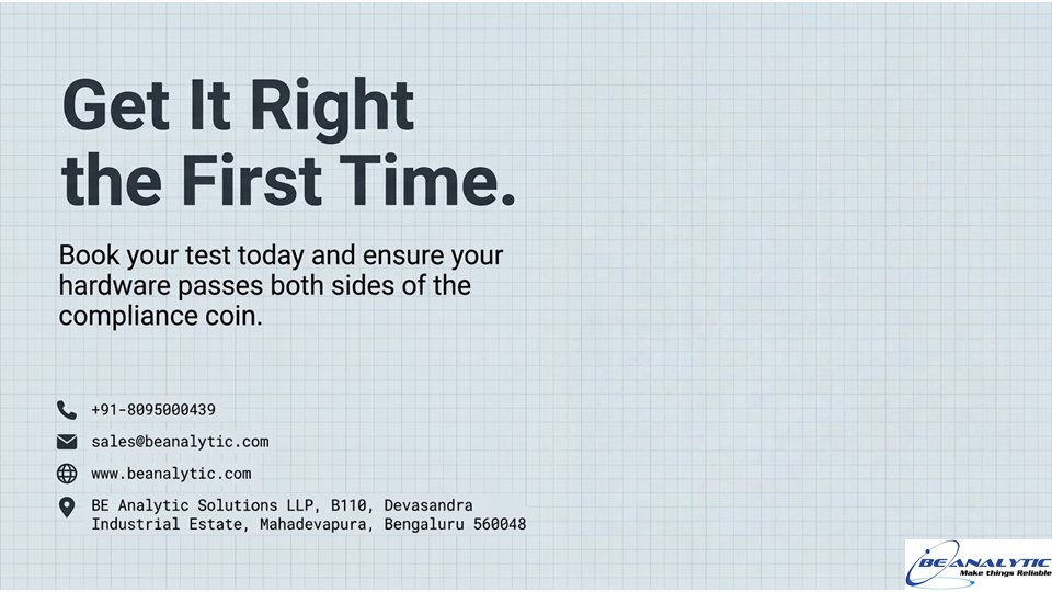 beanalyticsol's tweet image. Get It Right the First Time.
Book your EMI/EMC test today and ensure your hardware passes both sides of the compliance coin.
📞 +91-8095000439 📧 sales@beanalytic.com🌐 beanalytic.com
📍 Bengaluru
#EMI #EMC #Compliance #BIS #Electronics #Testing