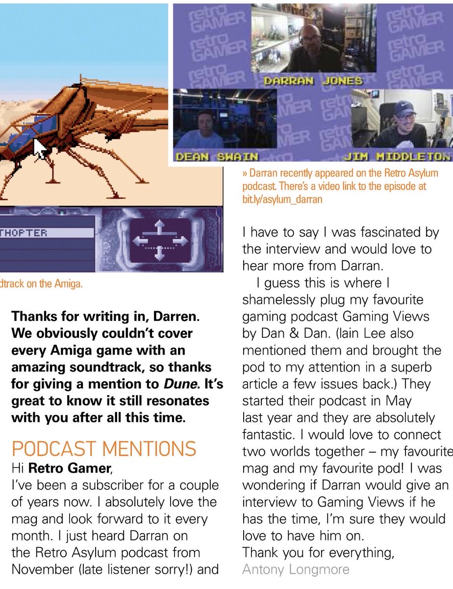 TheRetroAsylum's tweet image. We get a little mention in the latest issue of Retro Gamer magazine as a reader of the magazine recently heard our interview with the editor of Retro Gamer, namely Darran Jones. If you missed our interview, here is the link: youtu.be/xShUY0_C5dQ?si… #retrogaming #retrogamer